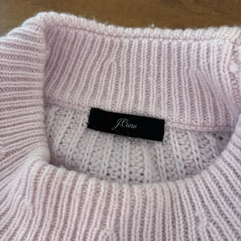 J Crew Pom Pom Cable Knit Mock Neck Sweater VTG Lilac Womens L Azra Wool Blend